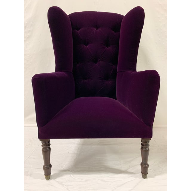 Early 20th Century Vintage Gothic Purple Velvet Wingback Chair | Chairish