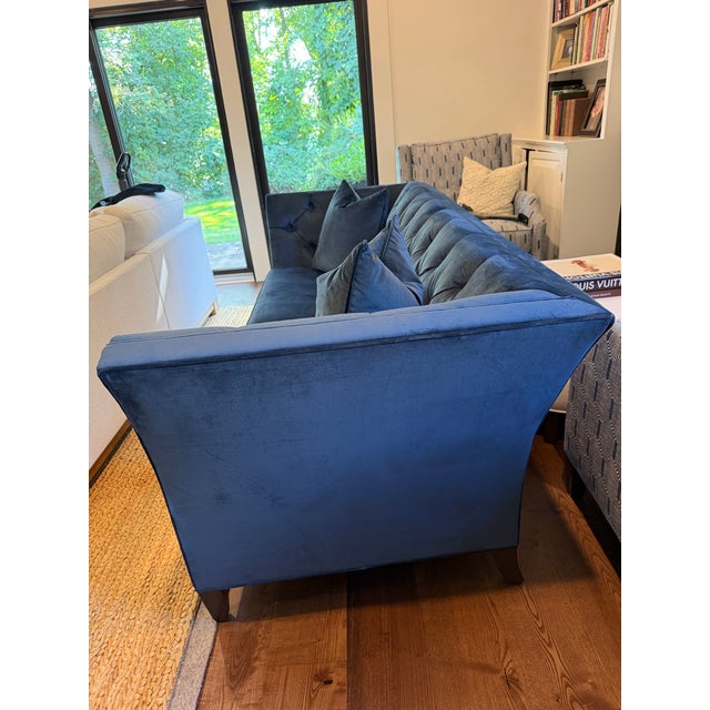 Ethan Allen Ethan Allen Shelton Deep Blue Velvet Sofa, 87” For Sale - Image 4 of 6