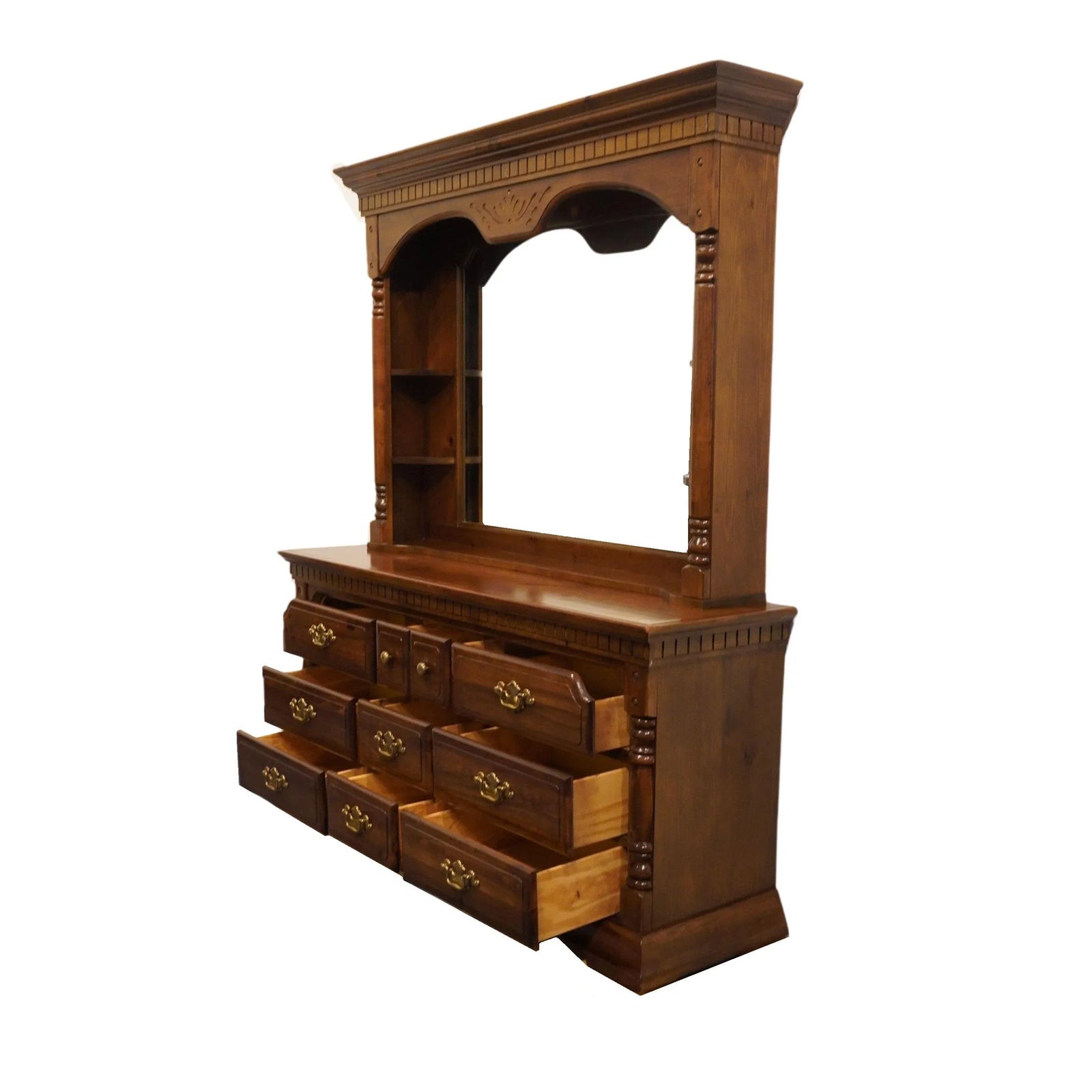 Bassett Furniture Solid Pine Rustic Americana 69" Dresser W. Mirror Hutch 1184-237 / 1184-239
