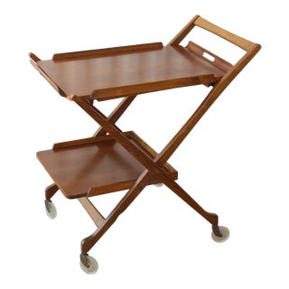 1950s Mid Century Modern Walnut Bar Cart For Sale
