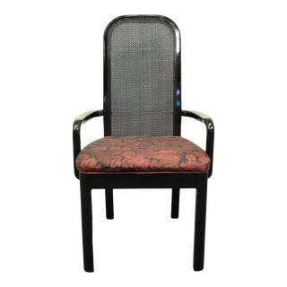 Bernhardt Furniture Asian Inspired Black Lacquered Cane Back Dining Arm Chair 265-522 For Sale