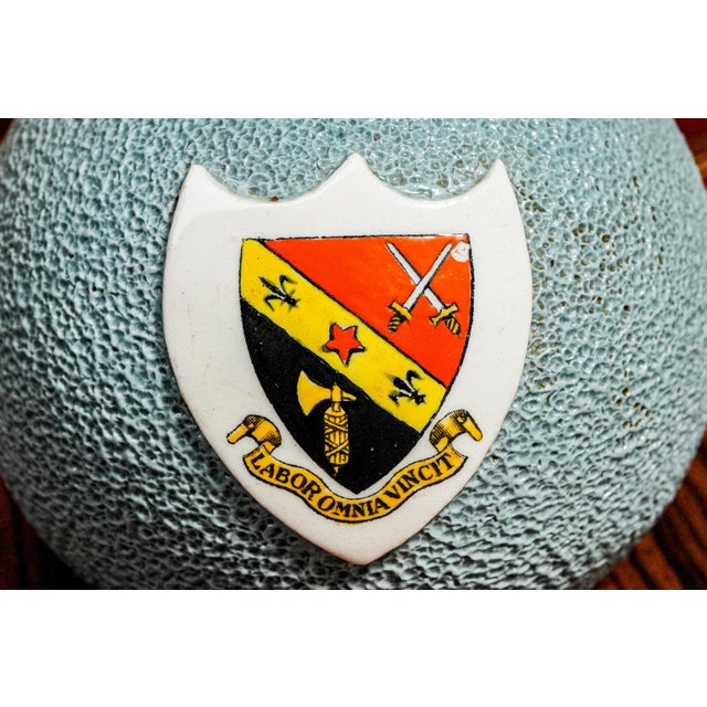 English Preppy Shield Latin Motto Armorial Cheltenham College School Crest Hand Painted Antique Match Striker Holder Tobacciana Home Decor For Sale - Image 3 of 12