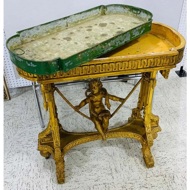 19th Century French Giltwood Swinging Putto Marble Top Table/ Ferner For Sale - Image 11 of 13