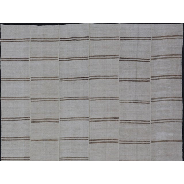 Textile Large Vintage Paneled Kilim Flat-Weave Stripe in Neutral Tones of Cream & Brown 12'2 X 14'8 For Sale - Image 7 of 12