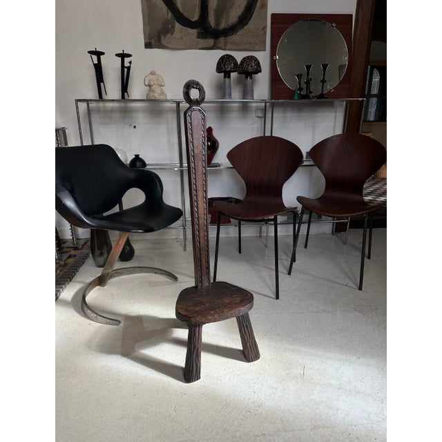 Wood French Brutalist Side Chair in Carved Oak, 1960s For Sale - Image 7 of 9