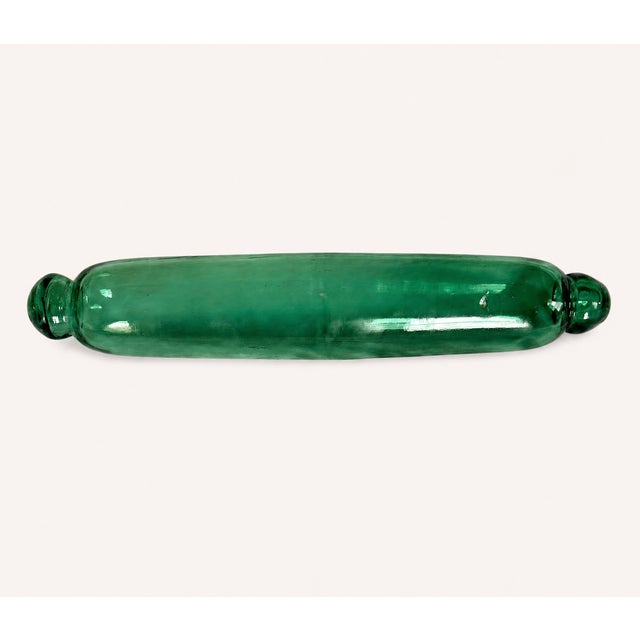 Rustic Antique Emerald Green Blown Glass Rolling Pin Ice-Fill Type 15” Primitive Kitchen Decor For Sale - Image 3 of 6