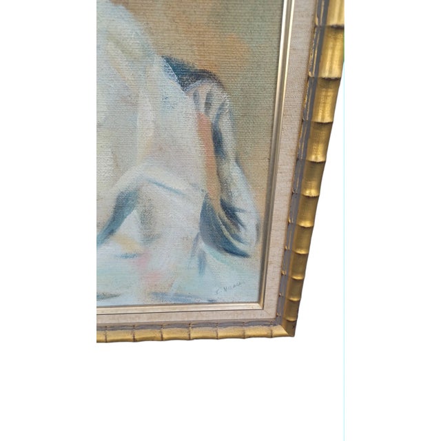 Asian Vintage Boho Oil Painting of an Asian Woman in a Kimona For Sale - Image 3 of 4