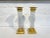A pretty pair of glass or crystal candlesticks with brass or ormolu mounts. The glass or crystal portions are in good...