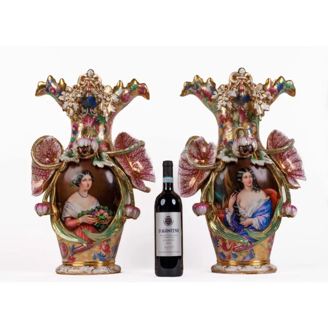 Monumental and Masterful Pair of French Paris Porcelain Hand-Painted Vases For Sale - Image 14 of 16