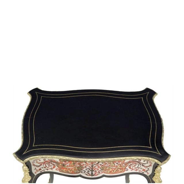 19th Century French Napoleon III Period Louis XV Ebonized Silver Boulle Marquetry Dressing Side Table For Sale In Dallas - Image 6 of 9