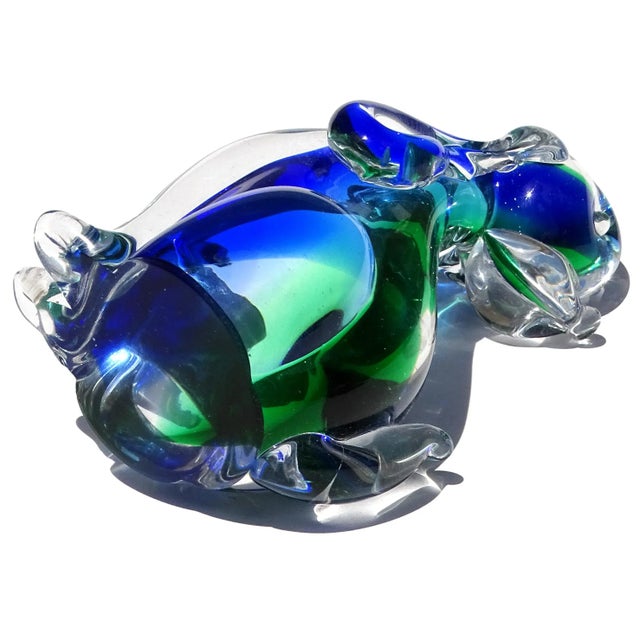 Glass Murano Vintage Sommerso Blue Green Italian Art Glass Puppy Dog Figure Sculpture, Manner of Seguso, Nason For Sale - Image 7 of 7