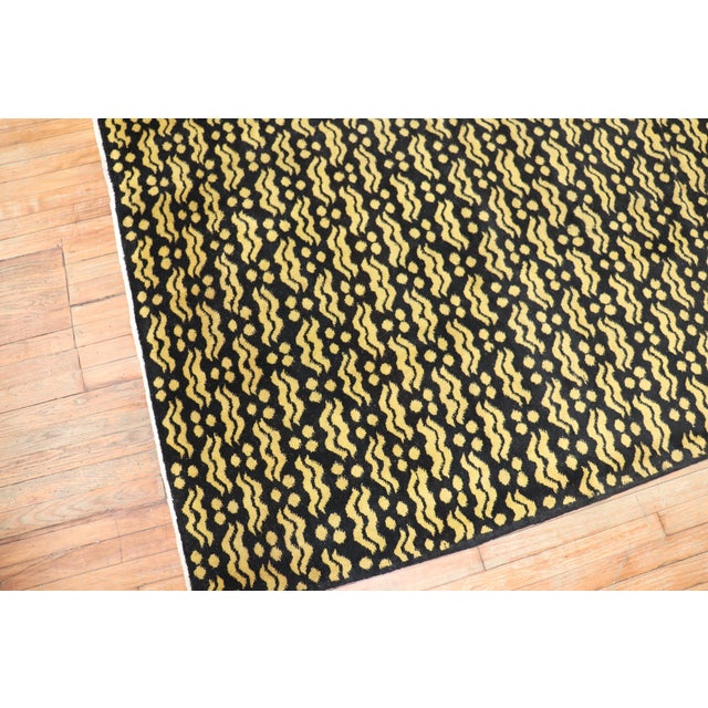 Vintage Turkish Black and Yellow Deco Rug For Sale In New York - Image 6 of 18