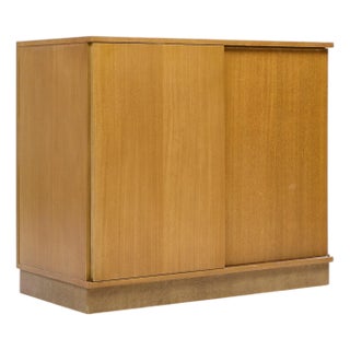 Dunbar Mid Century Bleached Mahogany Sliding Door Bar Cabinet Credenza For Sale