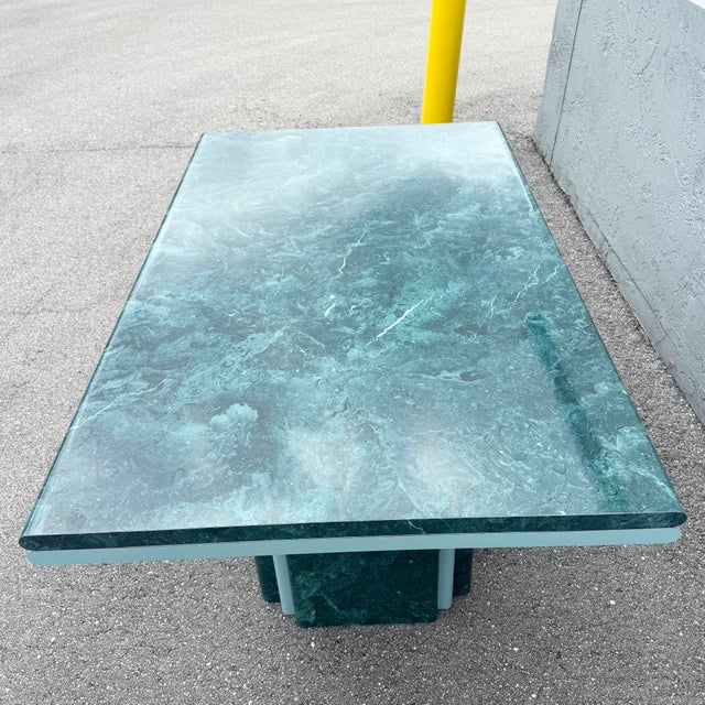 Postmodern Sky Blue and Faux Green Marble Laminate Dining Table For Sale - Image 9 of 12