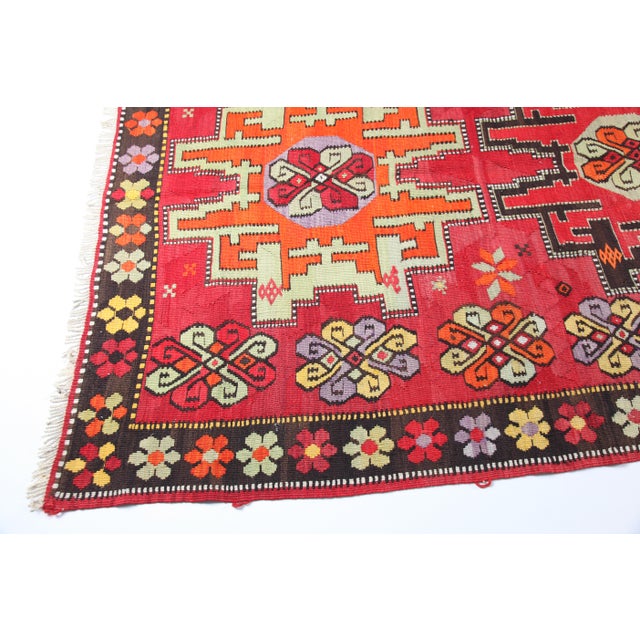 Art Deco Authentic Handwoven Kars Kilim -Vibrant Naturally Dyed 100% Wool Kilim Rug For Sale - Image 3 of 12