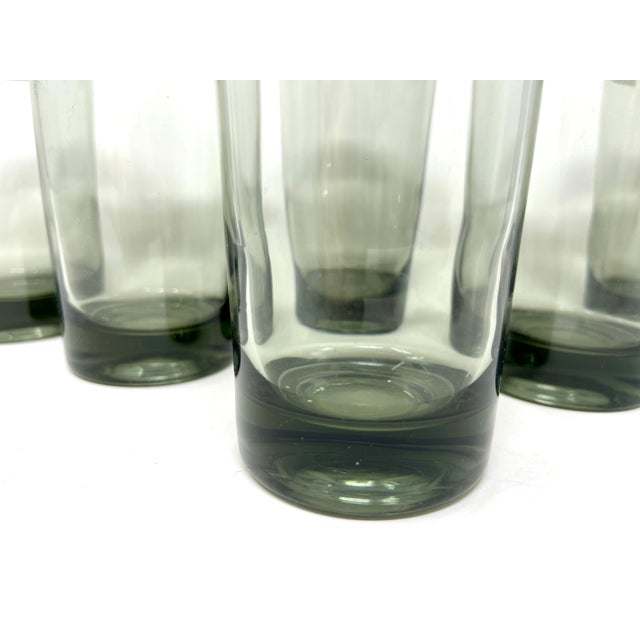 Glass Mid 20th Century Mid Century Modern Green Tint Striped Highball Cocktail Glasses, Mod Op Art - Set of 6 For Sale - Image 7 of 9