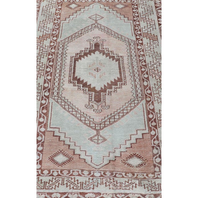 Vintage Turkish Oushak Rug With Traditional Design in Muted Blue, Brown, Salmon 3'6 X 5'7 For Sale In Atlanta - Image 6 of 11