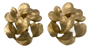 1970s Trifari Gold Cluster Leaf Design Earrings, A Pair