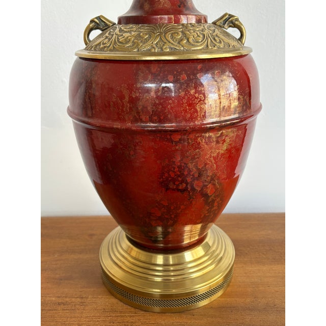 Frederick Cooper Vintage Oxblood Red Brass Relief Lamp For Sale - Image 4 of 8