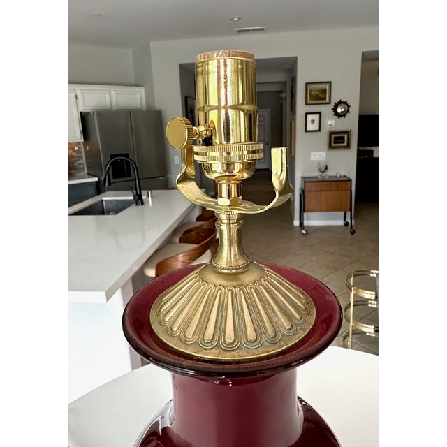 Red 1960s Single Chinese Sang De Boeuf Flambé Oxblood Porcelain Table Lamp For Sale - Image 8 of 17