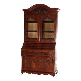 Antique Neoclassical Renaissance Revival Flame Mahogany Drop Front Secretary For Sale