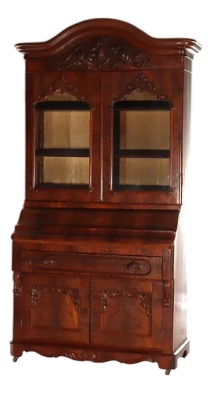Antique Neoclassical Renaissance Revival Flame Mahogany Drop Front Secretary