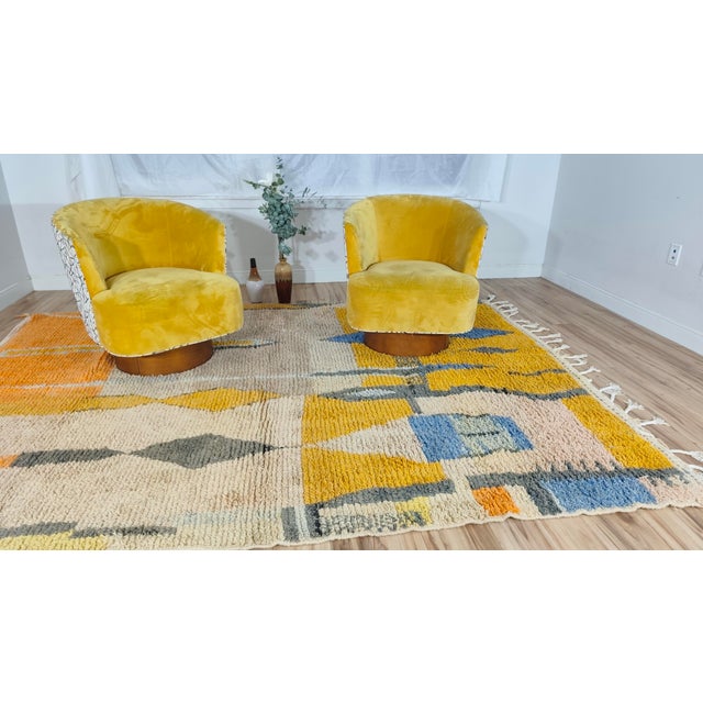 Handmade Moroccan Boujaad Rug, Mustard Grey Blue Diamond, 9'4" X 6'11" For Sale In Boston - Image 6 of 17