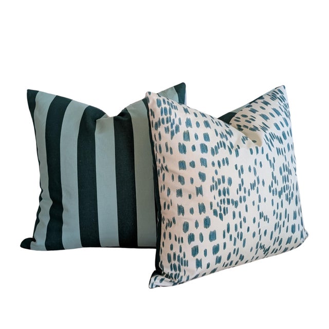 Traditional Brunschwig & Fils Aqua Les Touches Outdoor Pillows - Set of 2 For Sale - Image 3 of 7