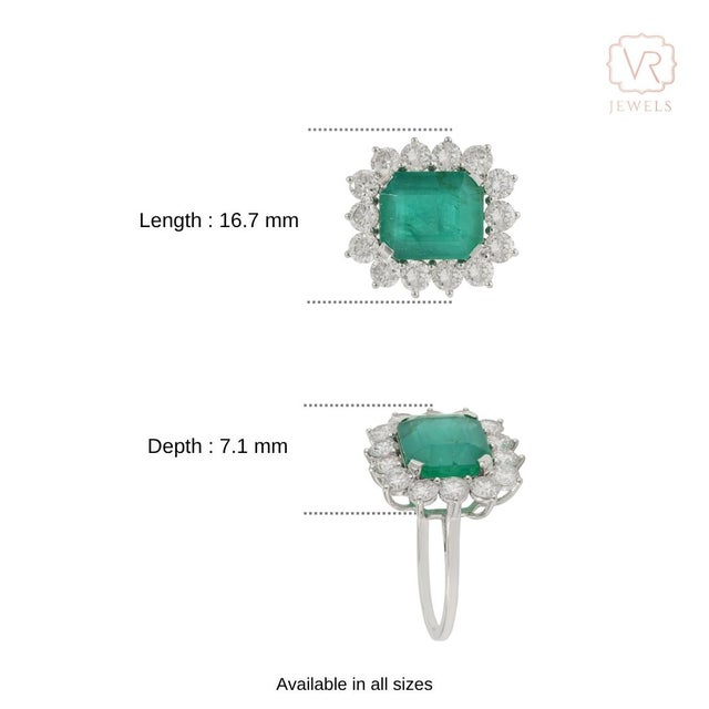 Contemporary Empire Style 4.1ct Big Emerald Diamond 14k White Gold Ring Size 4 For Sale - Image 12 of 18