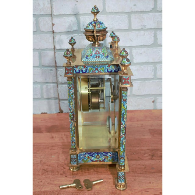 Vintage Chinese Cloisonné Enamel Wind Up 7 Day Chiming Clock For Sale In Chicago - Image 6 of 13