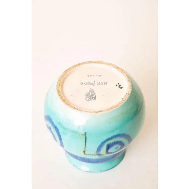 Turquoise Art Deco Signed Rare Grete Marks Bauhaus Ceramic Bowl, Vessel or Vase Turquoise, Blue, Yellow For Sale - Image 8 of 10