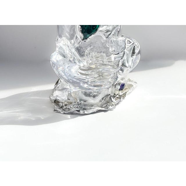 Contemporary Bowl #11 in Crystal and Silver with Gemstones by Szkło Studio For Sale - Image 3 of 6