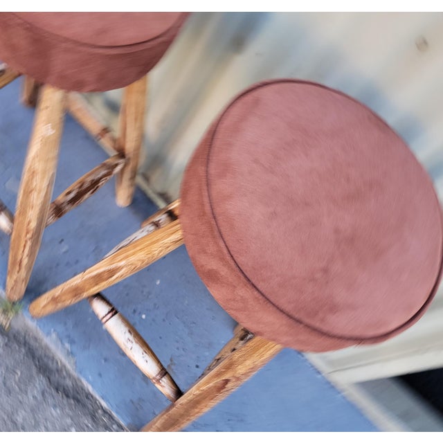 1940s Early 20th Century Original Painted Counter Stools With Suede Seats - Set of 2 For Sale - Image 5 of 7