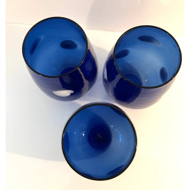 Modern 2000s Vertri Cobalt Blue Dot Stemless Wine Glasses - Set of 3 For Sale - Image 3 of 5