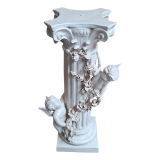 Neo-Baroque Column with Ceramic Angels, 1980s For Sale