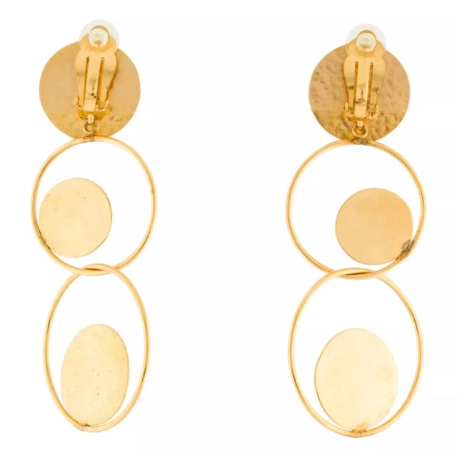 Metal 1990s Herve Van Der Straeten Earrings Hammered Circle Drop Modernist - 2 Pieces For Sale - Image 7 of 8