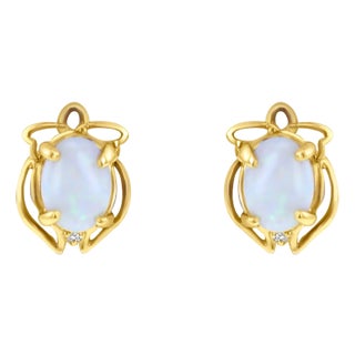 Oval Opal Studs 14k Yellow Gold, 2 Pieces For Sale