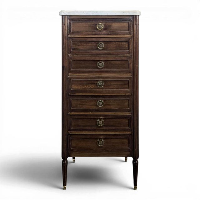 Louis XVI Style Chest of Drawers in Mahogany and Carrara Marble For Sale - Image 9 of 9