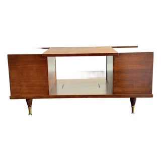 1960s Mid-Century Modern Teak Coffee Table With Beveled Glass — Record Cabinet, Turntable Stand, Media Console and Low Credenza For Sale