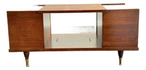 1960s Mid-Century Modern Teak Coffee Table With Beveled Glass — Record Cabinet, Turntable Stand, Media Console and Low Credenza