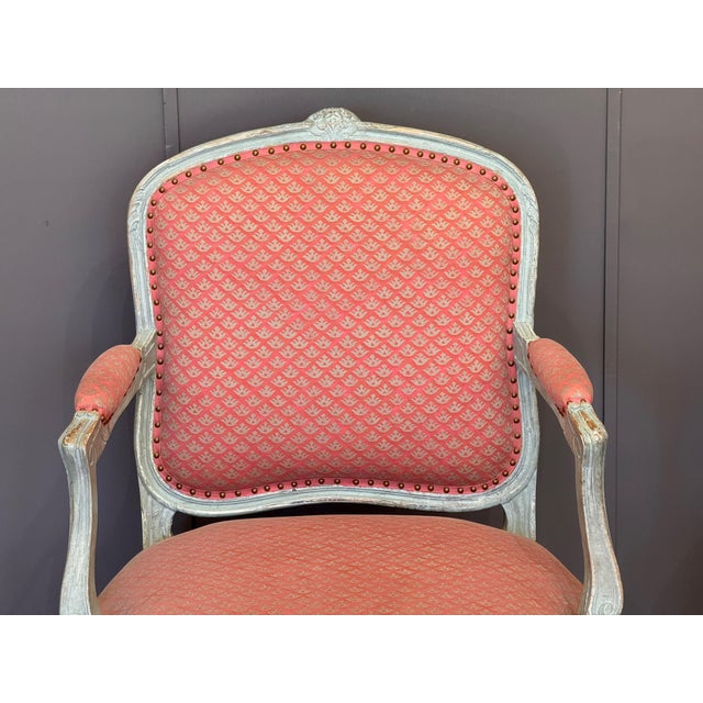 Wood Pair of Late 18th C. French Fauteuils in Fortuny Fabric For Sale - Image 7 of 14