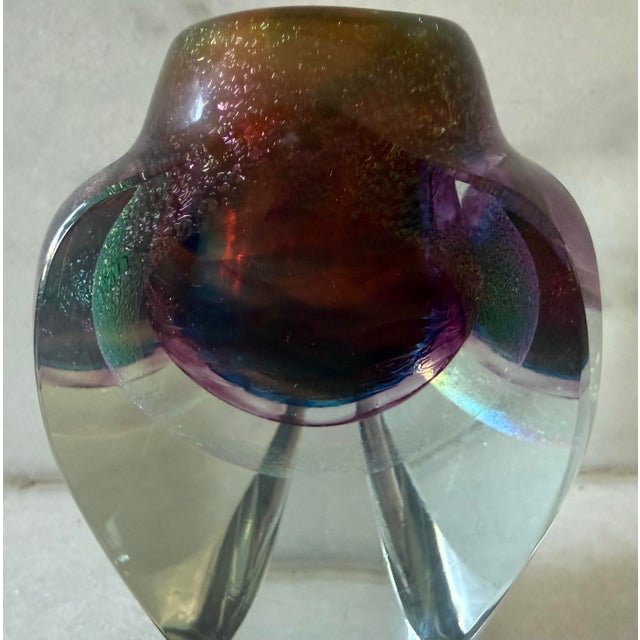 Glass Vintage Jon Kuhn Iridescent Glass Art Small Vase For Sale - Image 7 of 11