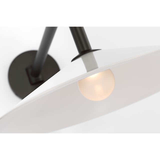 Metal Amber Lewis for Visual Comfort Signature Ponce 9" Articulating Sconce in Modern Iron with Milk White Glass Shade For Sale - Image 7 of 11