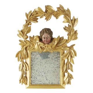 Gilded Mirror with Cherub, 1800s For Sale