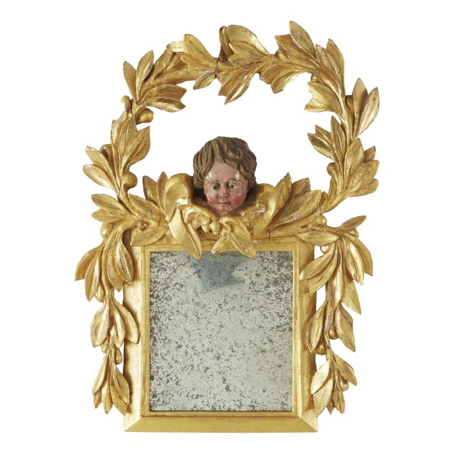 Gilded Mirror with Cherub, 1800s For Sale