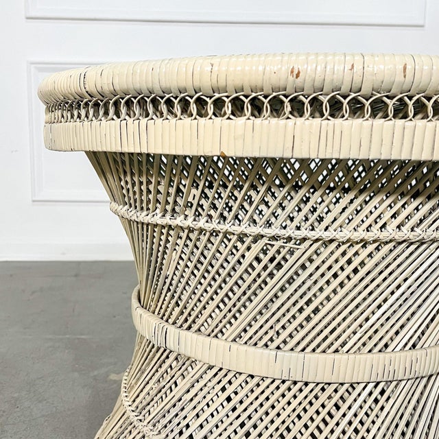 Bohemian styled hourglass sculpted body with glass tops. Great vintage condition with chips noted to hand painted finish....