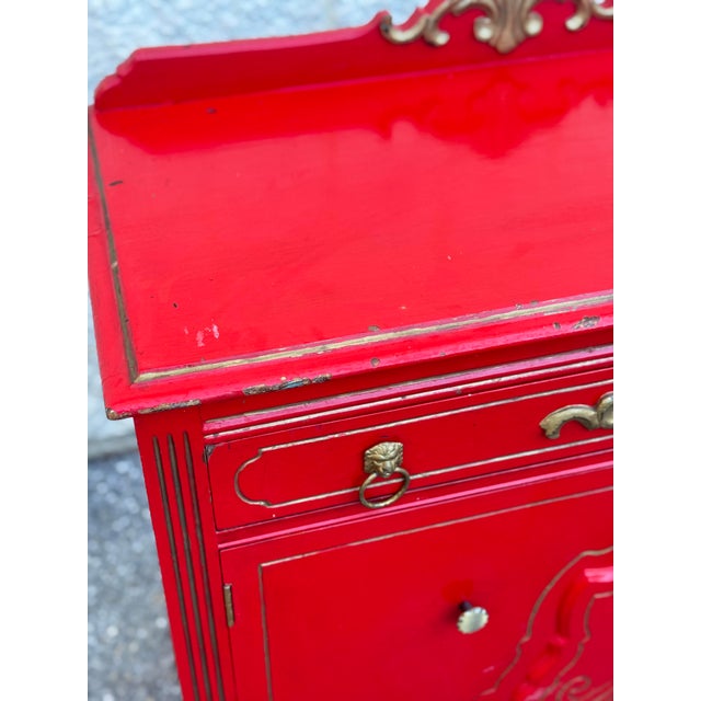Vintage French Provincial Style Red Painted Buffet Cabinet For Sale - Image 4 of 12