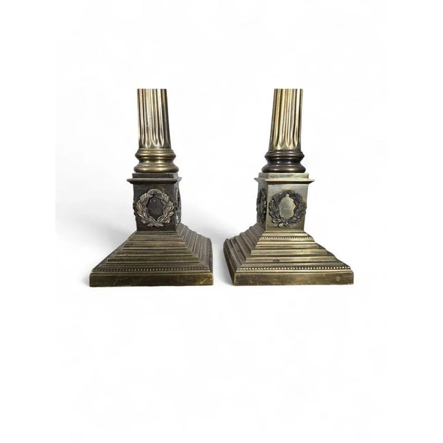 19th Century Bronze Column Table Lamps, 1890, Set of 2 For Sale - Image 3 of 13