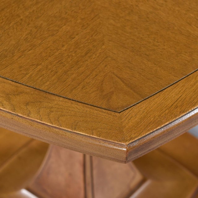 Brown Drexel Eastrend Pecan and Burl Biedermeier Style Pedestal Cocktail Side Table For Sale - Image 8 of 15