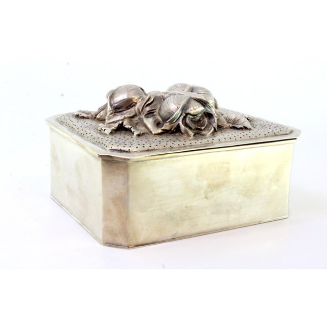 Metal Silver Box with Flowers in High Relief For Sale - Image 7 of 9